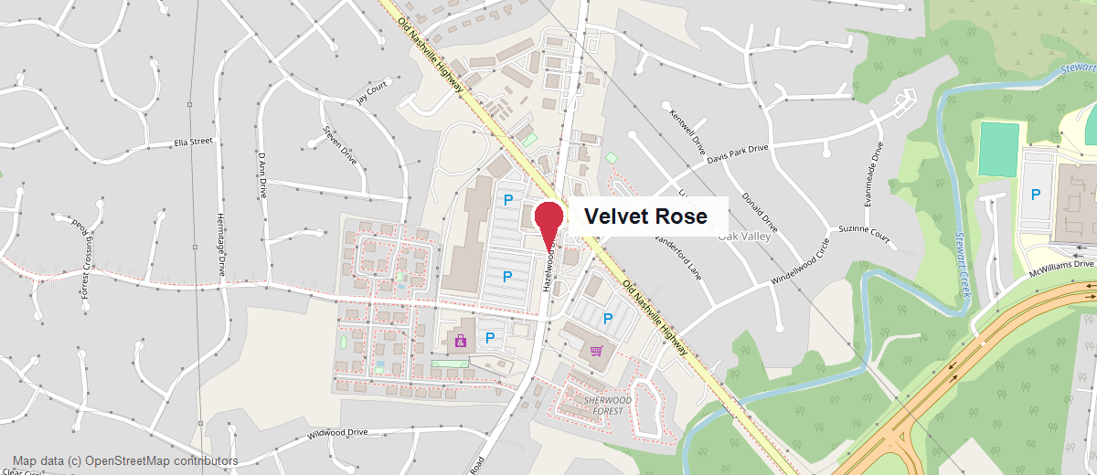 Map showing Velvet Rose at 1400 Hazelwood Dr, Smyrna, TN 37167