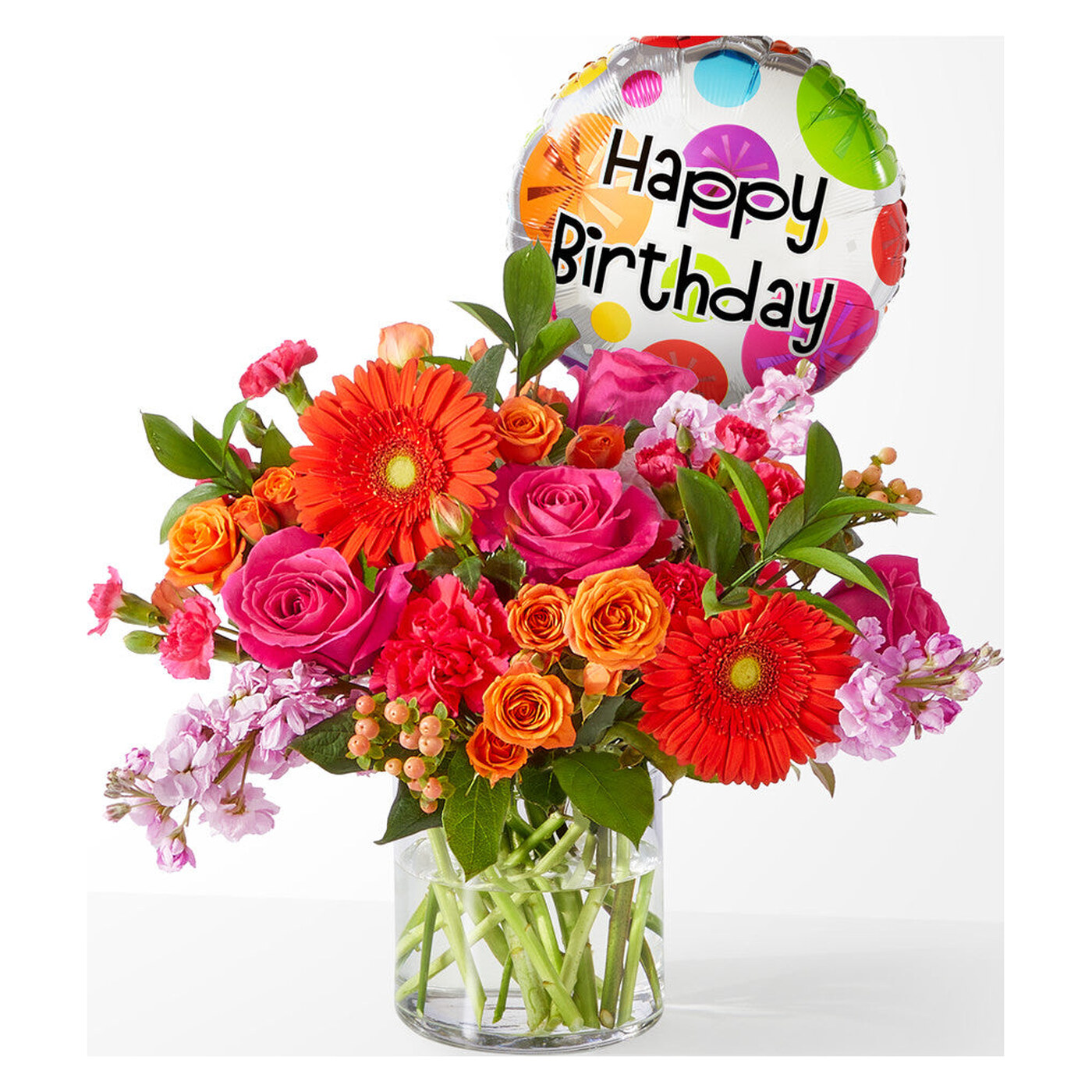 Fiesta Bouquet with Birthday Balloon arrangement option 2
