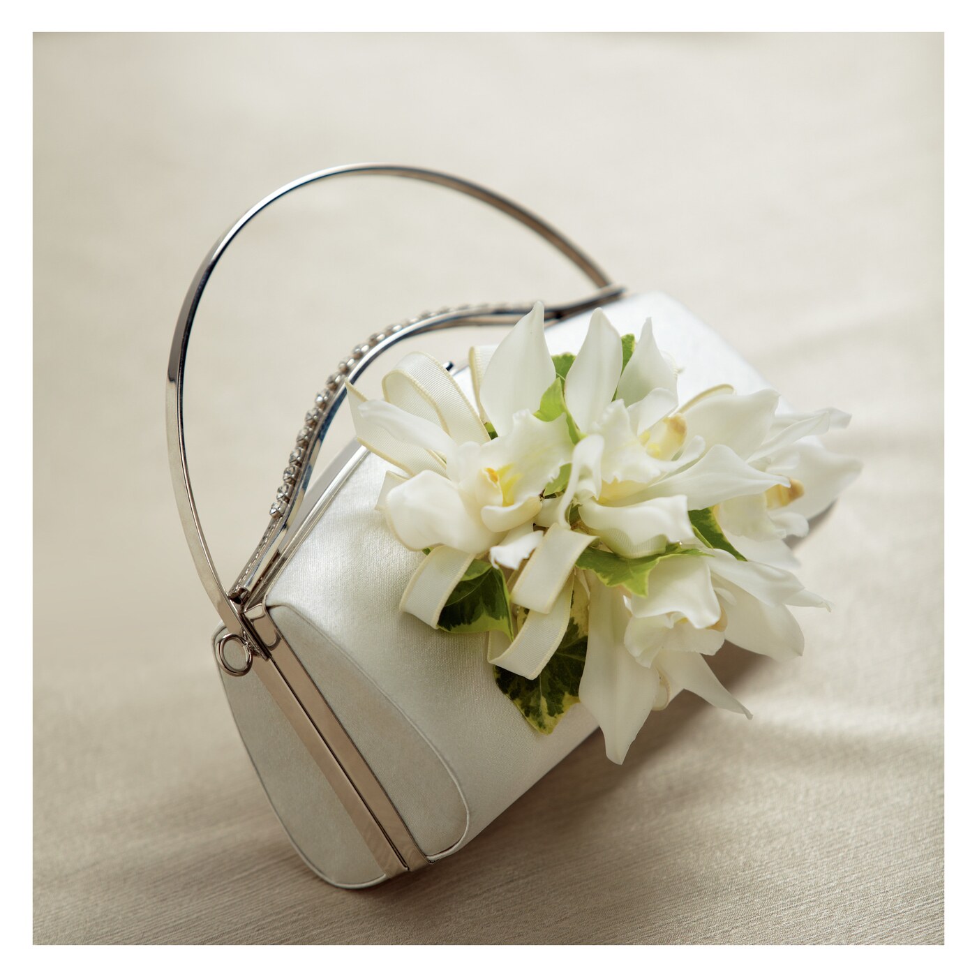 White Purse Decor flower arrangement